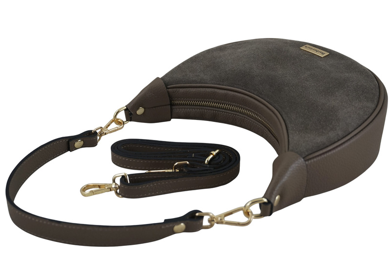 Subtelna mini torebka z miękkim zamszem i złotymi detalami - Beżowa ciemna