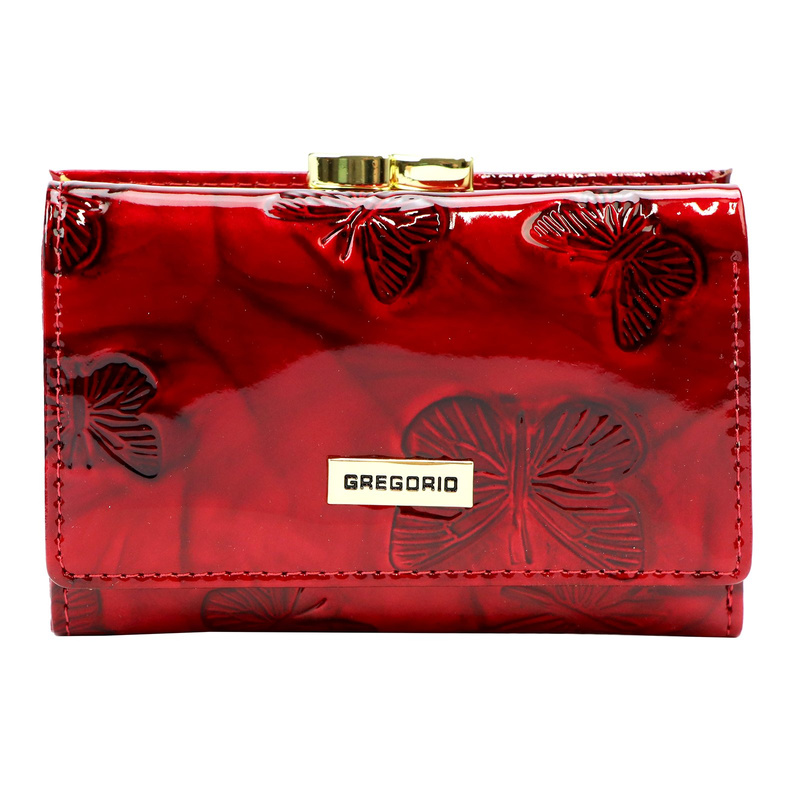 Gregorio damski portfel lakierowany skórzany pojemna portmonetka w motyle