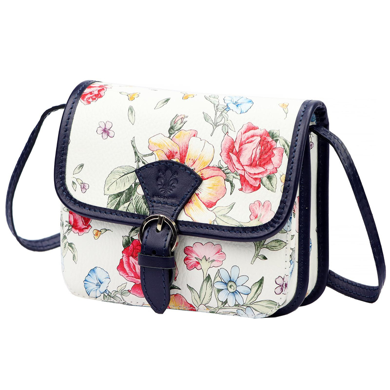 Skórzana damska listonoszka torebka przez ramię w kwiaty Gregorio