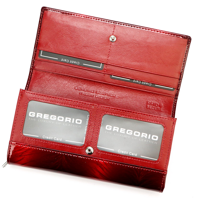 Lakierowany duży Skórzany damski portfel Gregorio