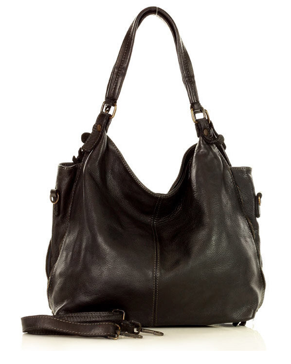 Torba skórzana wysokogatunkowa na ramię styl miejski shoulder leather bag - MARCO MAZZINI czarna
