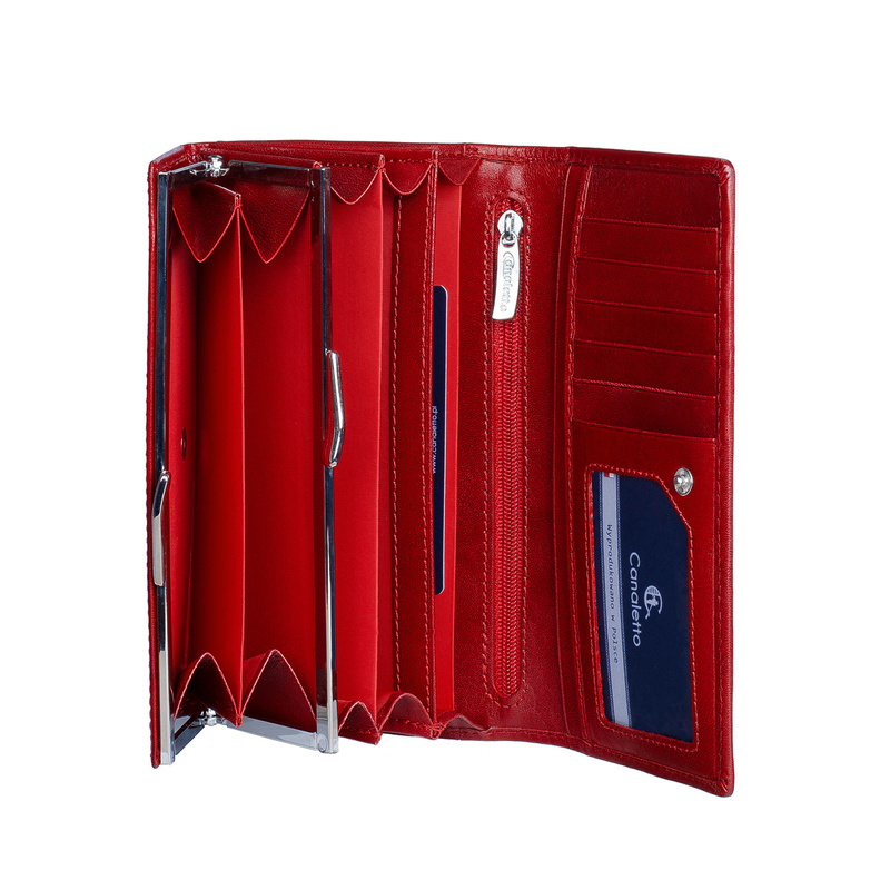 Duży czerwony portfel damski Canaletto ze skóry garbowanej roślinnie  PD1602s165 GR RFID