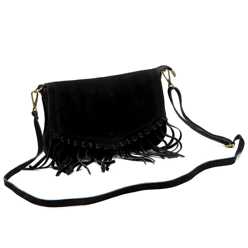 Zamszowa skórzana damska listonoszka z frędzlami torebka na ramię Luka