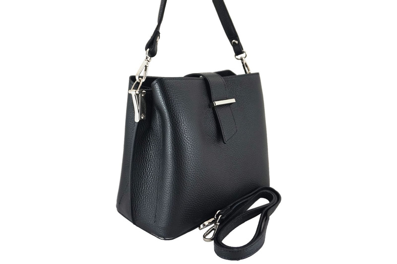 Modny kuferek skórzany damski włoski- Czarny