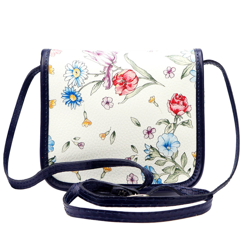 Skórzana damska listonoszka torebka przez ramię w kwiaty Gregorio