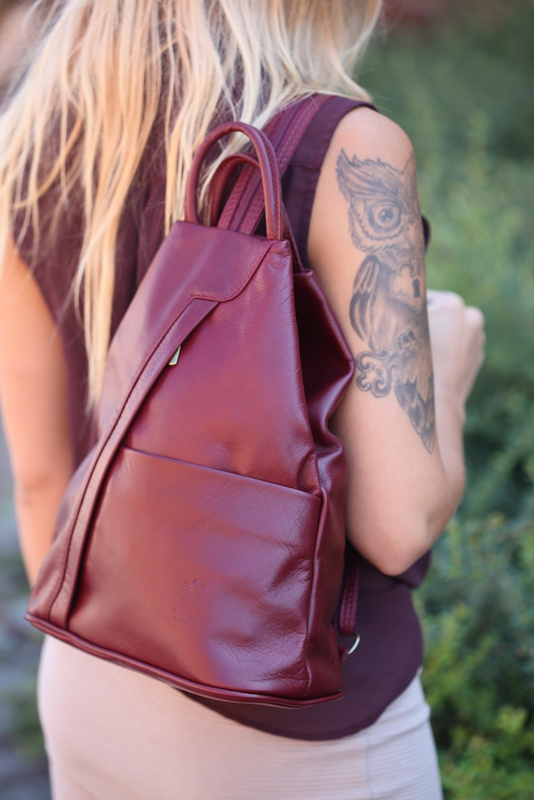 Vera Pelle włoski Plecak Skórzany damski mały chabrowy T52