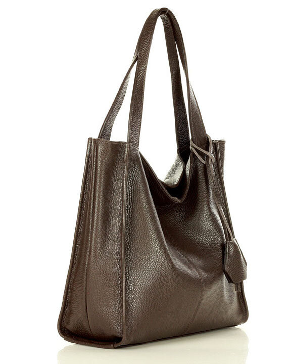Modna torebka damska skórzany shopper bag - MARCO MAZZINI Portofino Max ciemny brąz caffe