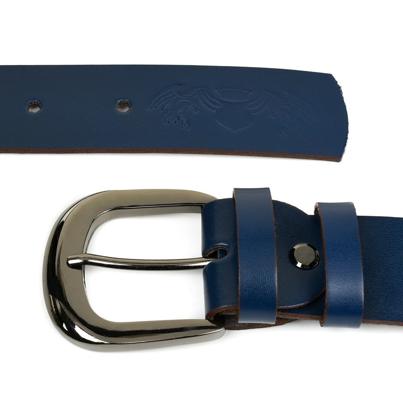 Skórzany pasek damski do spodni sukienki Beltimore granatowy A86 : Kolory - granatowy, Rozmiar pasków - r.80-95 cm