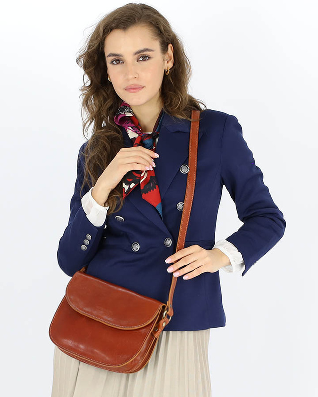 Skórzana torebka saddle bag półksiężyc sztywna skóra - MARCO MAZZINI brąz camel