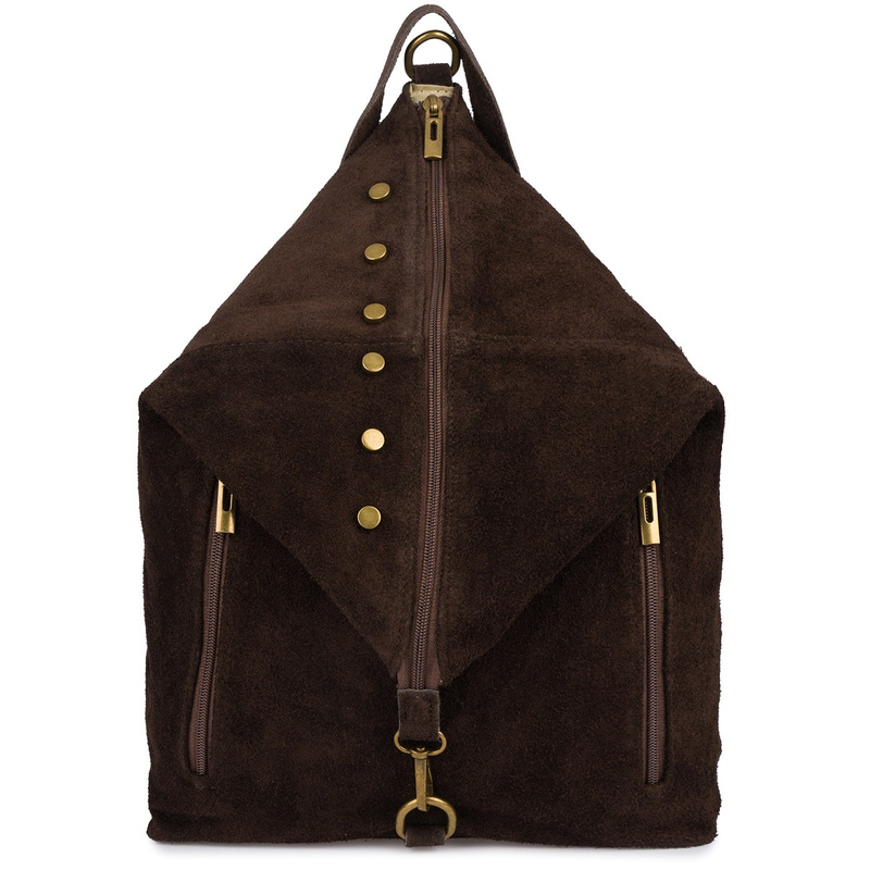 Plecak Damski Skórzany Zamszowy duży włoski A4 torebka skórzana rozkładana ciemny brąz W14