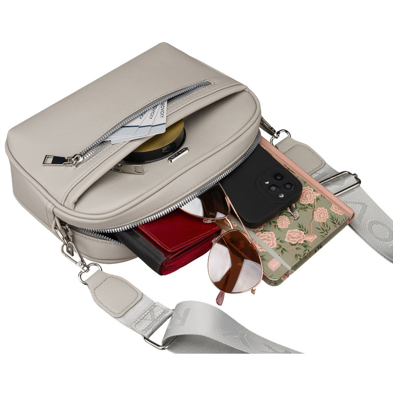 Listonoszka damska ze skóry ekologicznej w szarym kolorze zamykana suwakiem - Rovicky