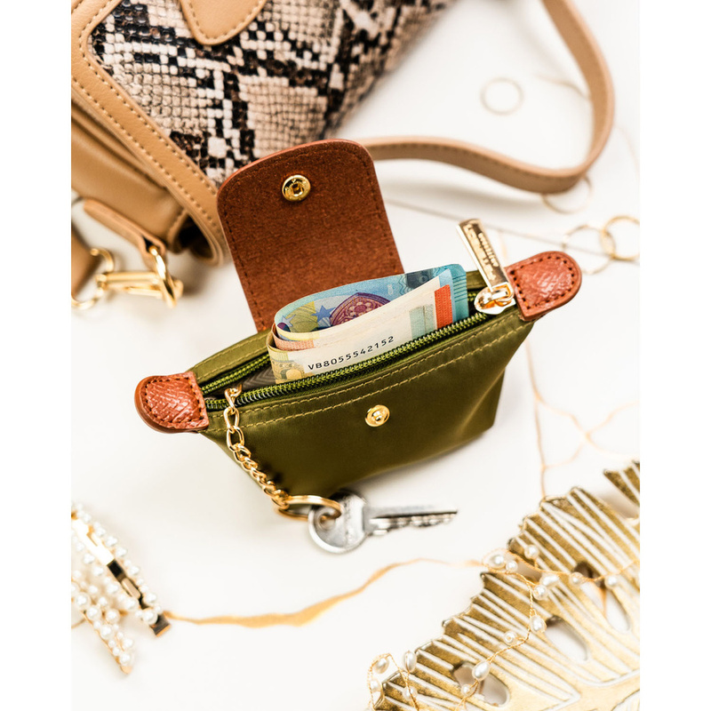 Etui na klucze z poliestru i skóry ekologicznej w kolorze khaki - Peterson