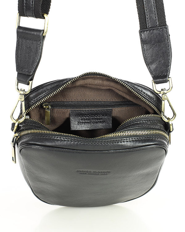 Torba skórzana na dwa zamki crossbody camera bag - MARCO MAZZINI czarny