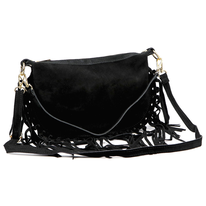 Luka Zamszowa damska listonoszka skórzana z frędzlami torebka na ramię