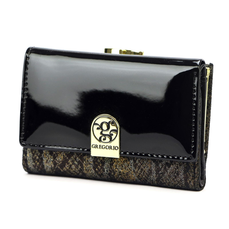 Skórzany damski portfel z elementem skóry węża