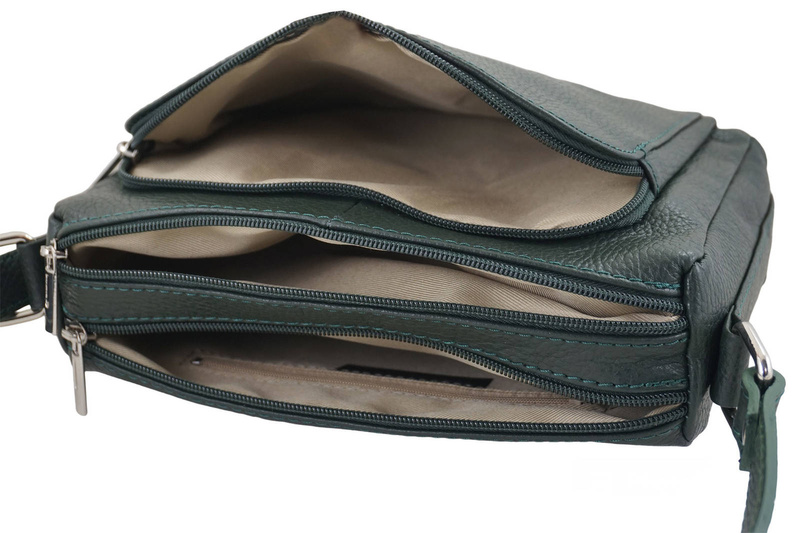 Listonoszka skórzana z kieszeniami - Zielona ciemna