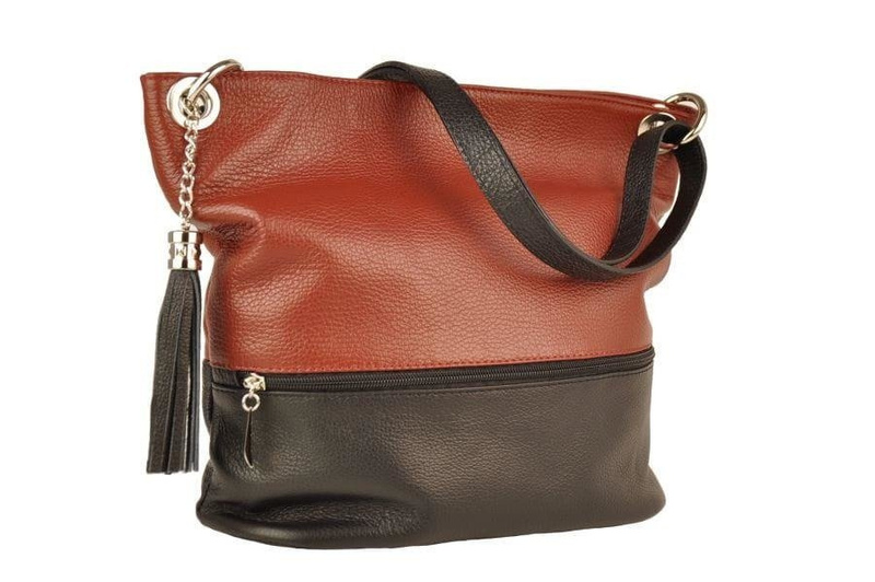 Skórzana torebka worek - Granatowo-czarna