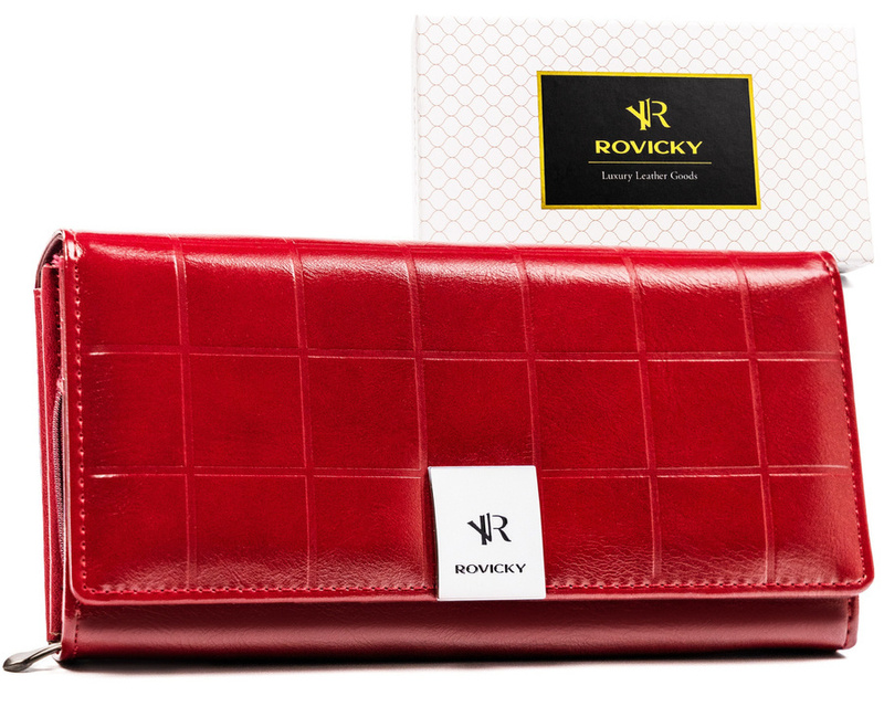 Rovicky damski duży portfel skóra naturalna i eko podłużna portmonetka