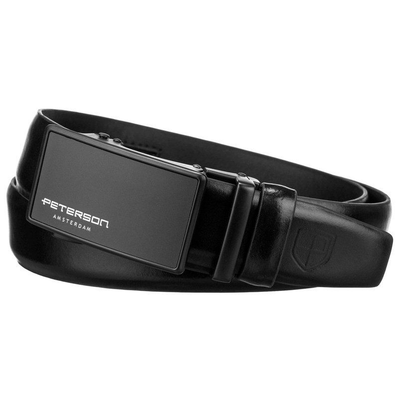 męski pasek z prawdziwej skóry Peterson PTN A004 BLACK