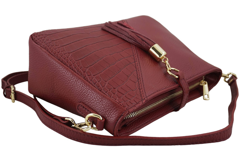 Torebka skórzana z ozdobnym frędzlem - Czerwone