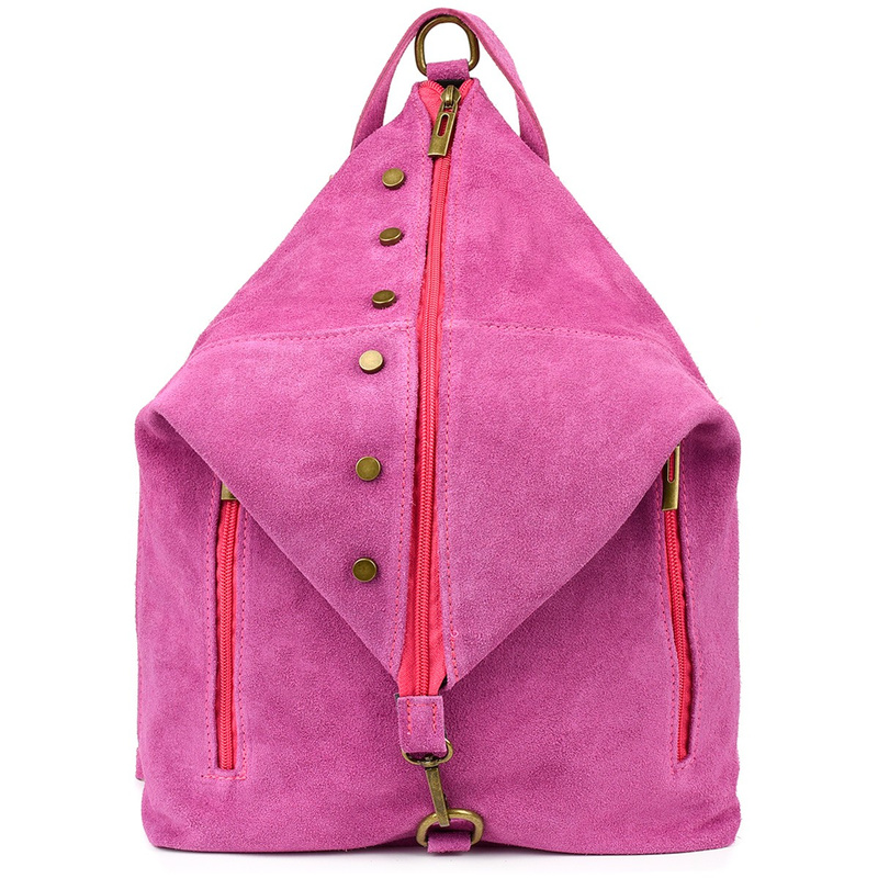 Włoski Stylowy Plecak Damski Skórzany Zamsz A4 fuksjowy W14