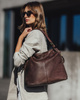 Torba skórzana wysokogatunkowa na ramię styl miejski shoulder leather bag - MARCO MAZZINI czekoladowy brąz