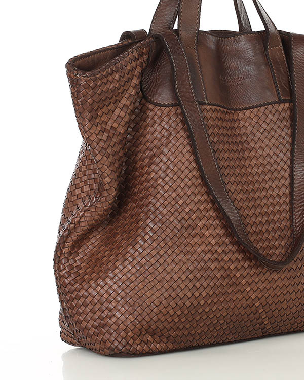 Torba damska pleciona shopper & shoulder leather bag MARCO MAZZINI brąz