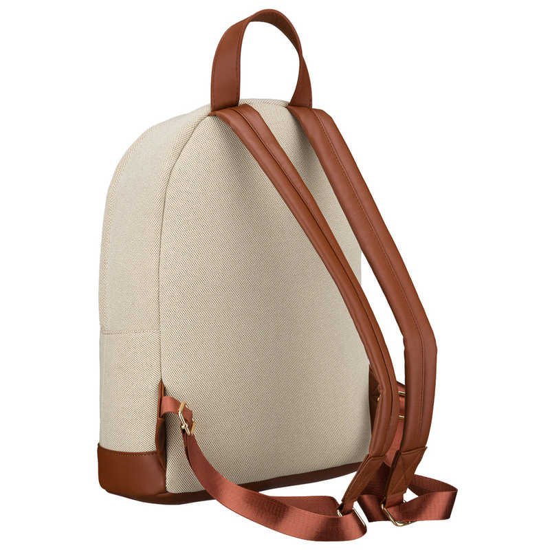 Płócienny plecak damski w beżowo-brązowym kolorze z kieszenią zewnętrzną - Rovicky