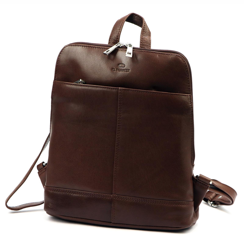 EL FORREST damski plecak skóra naturalna miejski z kieszeniami na suwak