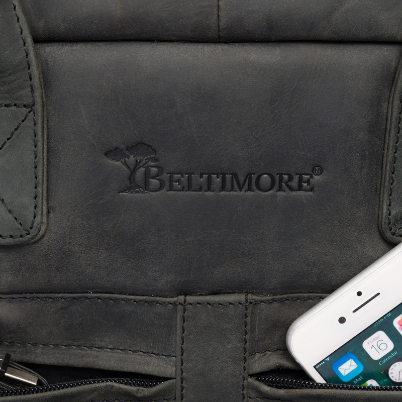 Duża solidna skórzana torba Beltimore na laptopa dokumenty czarna nubuk M87