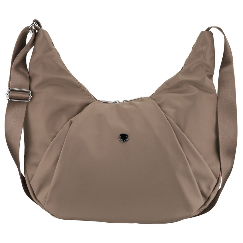 Duża, ciemnobeżowa torebka damska z poliestru, mieszcząca format A4 - Peterson