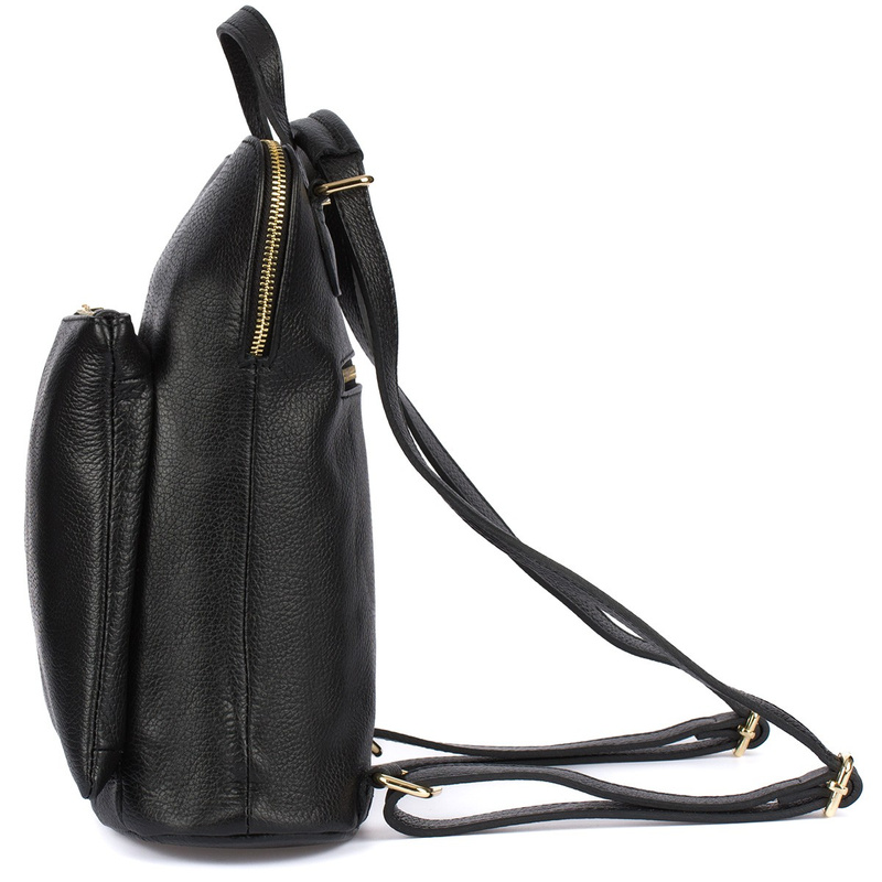 Skórzany plecak damski torba 2w1 elegancki A4 włoski pojemny czarny Vera Pelle S40