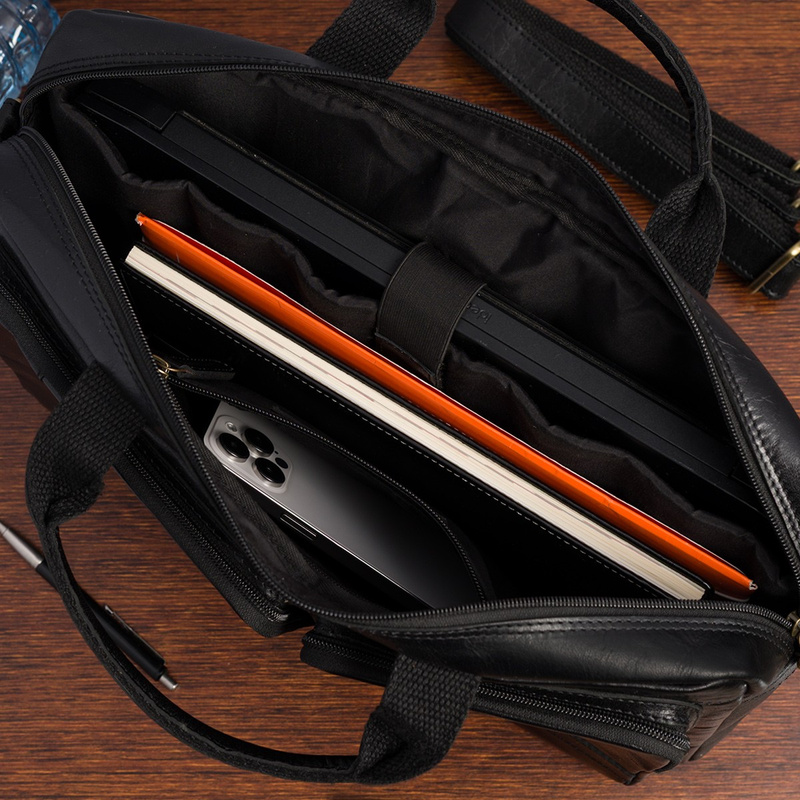 Torba męska skórzana na ramię laptopa duża biznesowa czarna Beltimore N07