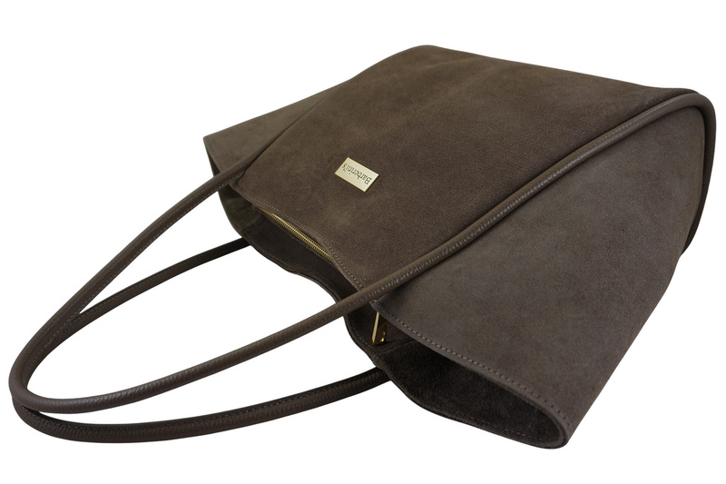 Barberinis - torebka duża zamszowa na ramię - Beżowa ciemna