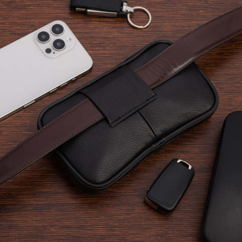 Etui na telefon klucze do paska skórzane duże skóra naturalna czarne G98