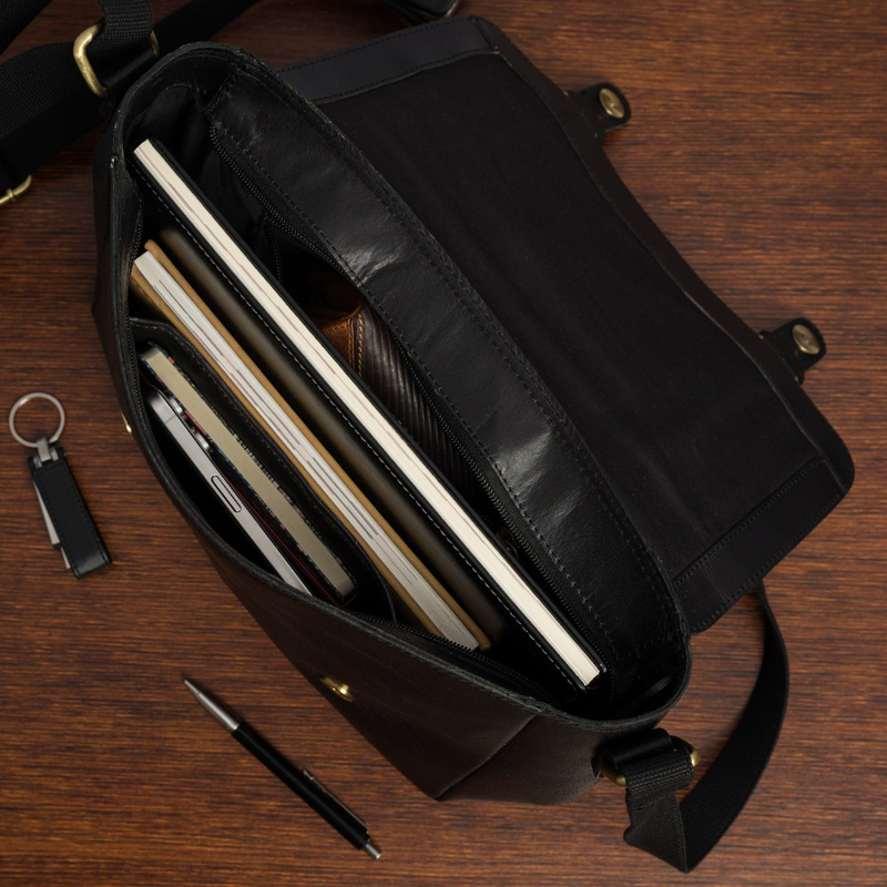 Torba męska skórzana na laptopa ramię komputer duża czarna Beltimore N16