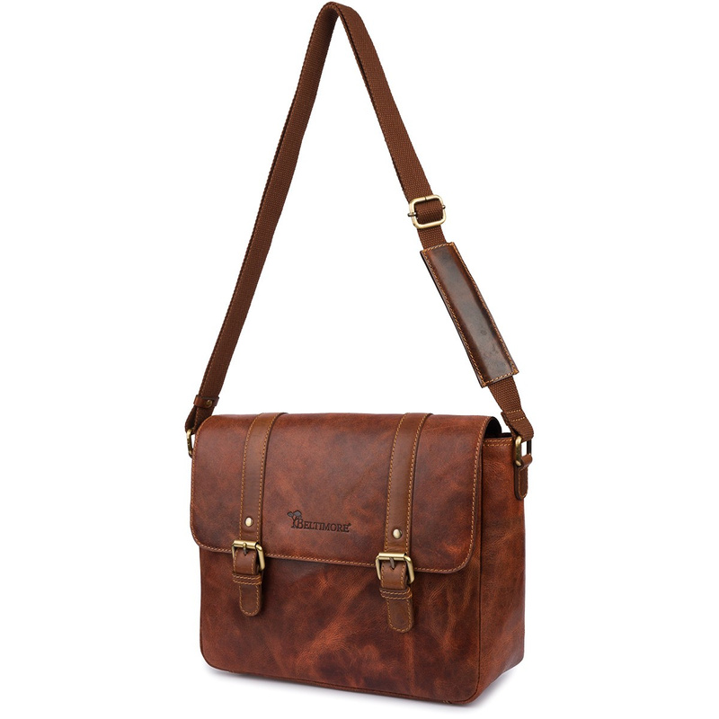 Torba męska skórzana na laptopa ramię komputer duża nubuk brązowa Beltimore N16