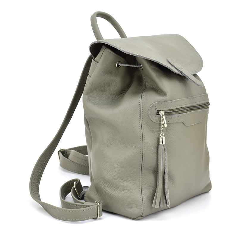 Plecak duży skórzany damski Vera Pelle z frędzelem