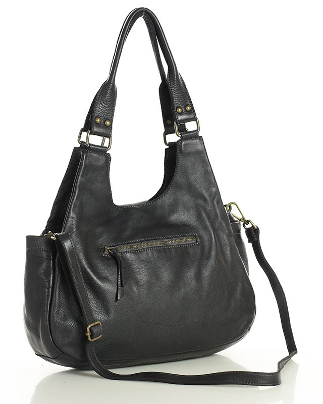 Włoska torebka skórzana z kieszenią z przodu retro bag handmade - MARCO MAZZINI czarny