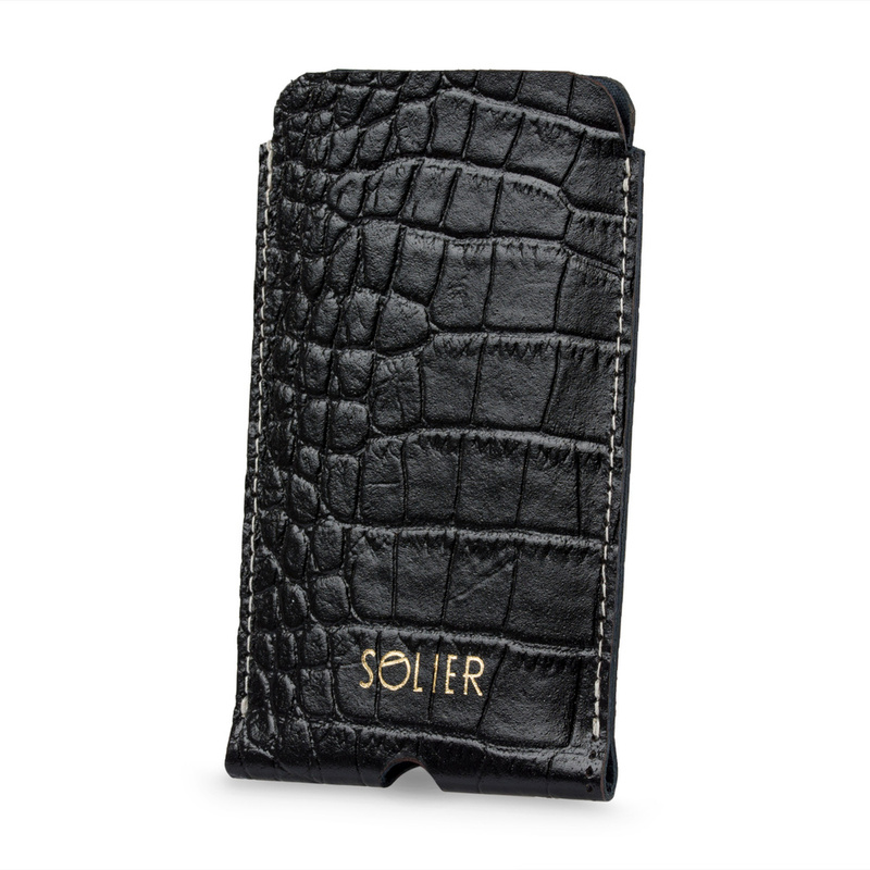 Personalizowane skórzane etui na IPhone 12/13/14 Solier SA57 czarny wąż