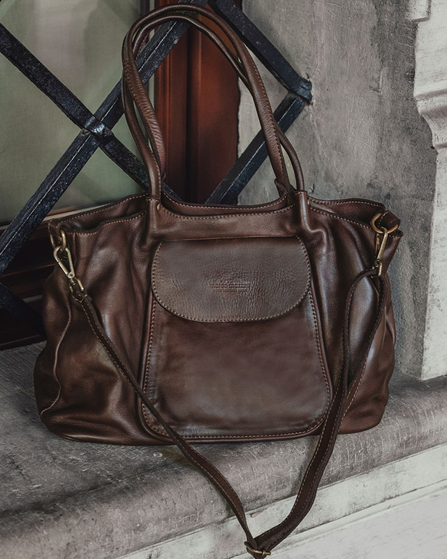 MARCO MAZZINI Torebka skórzana shopper bag ispirato dalla natura brąz