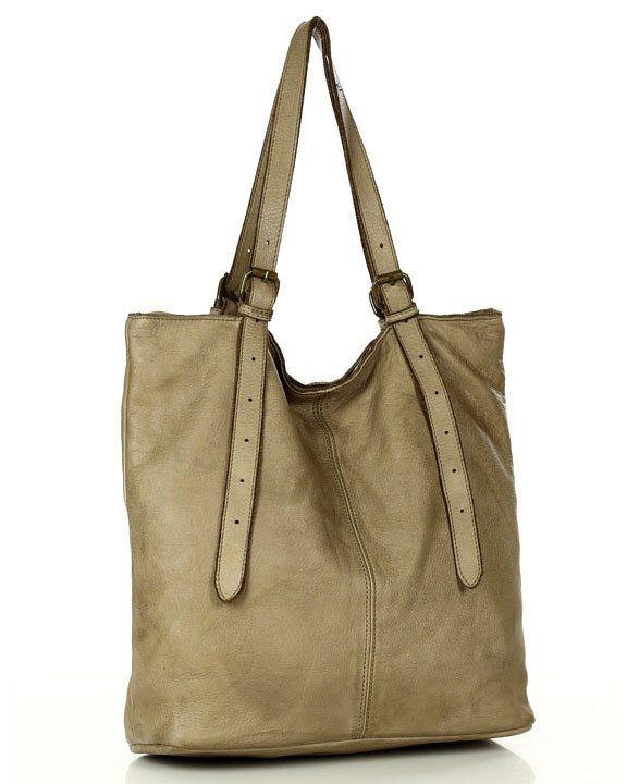 Torebka damska shopper z regulacją rączek skóra old pelle - MARCO MAZZINI beż taupe