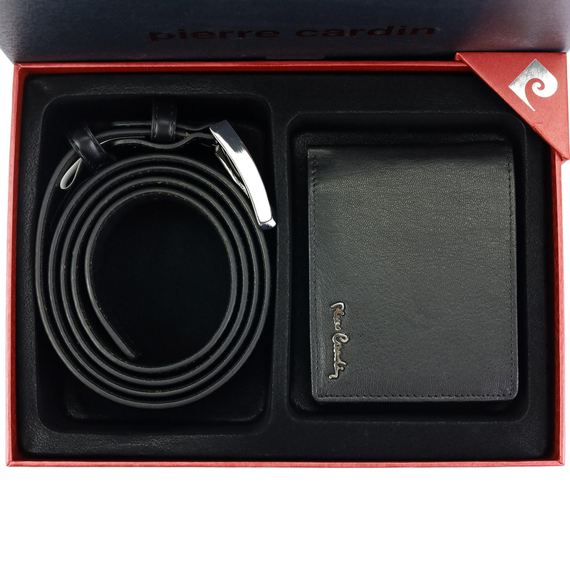 Pierre Cardin męski portfel i pasek do spodni skóra naturalna zestaw