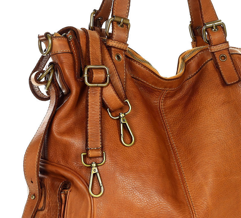 MARCO MAZZINI Miejska torba skórzana z regulowaną rączką old leather handmade camel