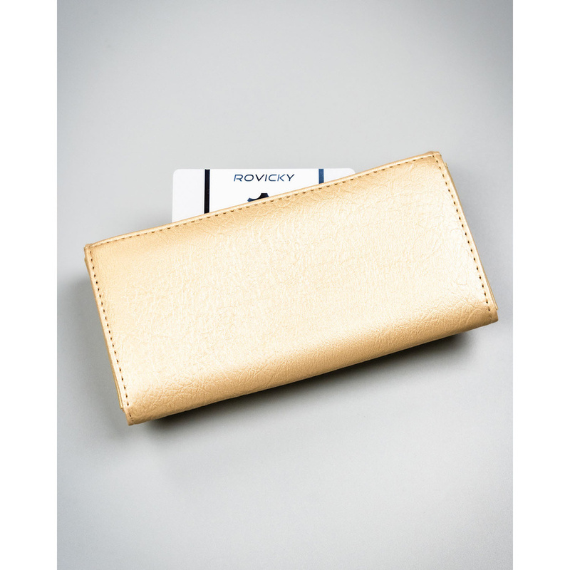 Duży, złoty portfel damski ze skóry ekologicznej zamykany zatrzaskiem - 4U Cavaldi