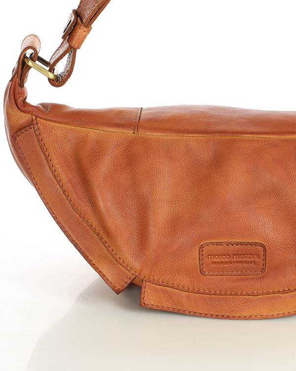 Duża nerka skórzana torebka przez ramię półksiężyc - MARCO MAZZINI smooth camel