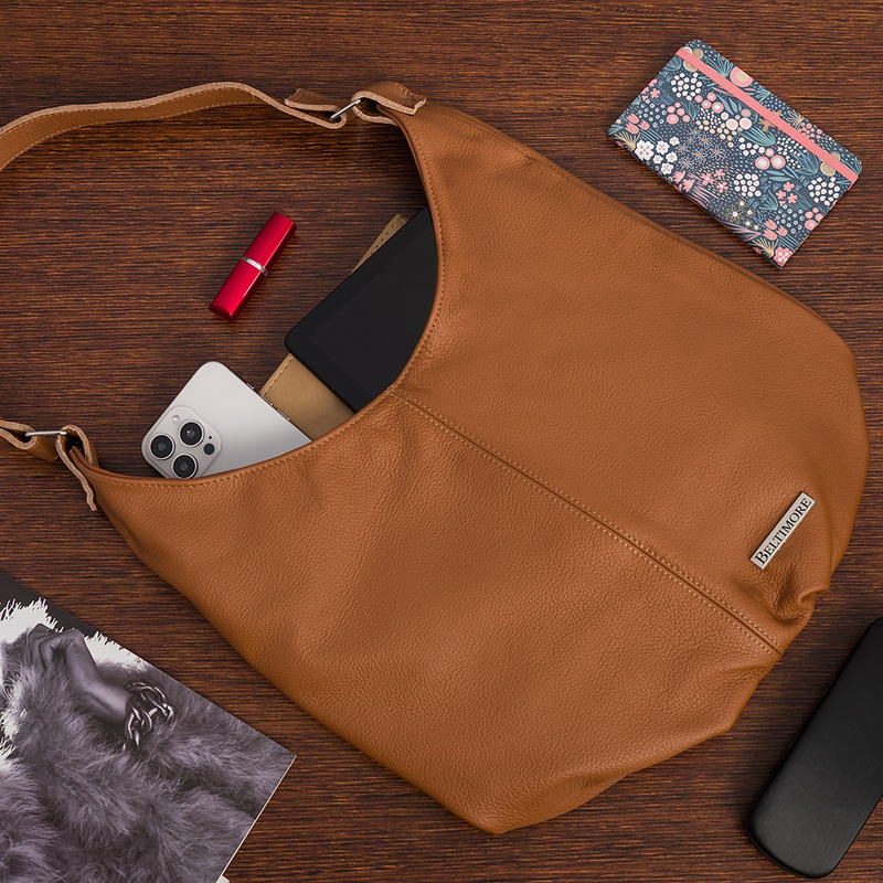 Torebka Damska Shopper Skóra Naturalna Miękka Beltimore Camel 938