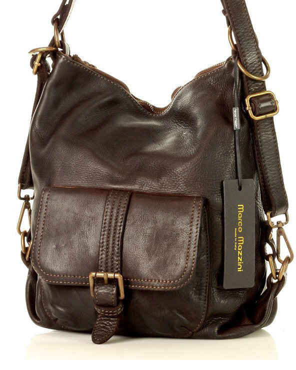 Torba skórzana dla wymagających z opcją plecak old school leather bag - MARCO MAZZINI ciemny brąz caffe