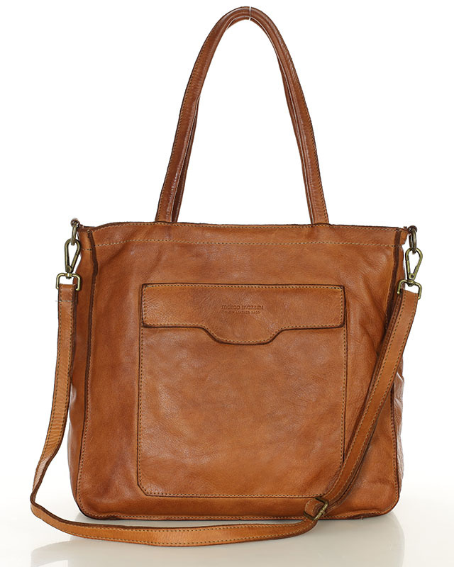 Torba shopper brązowa camel z kieszeniami skóra naturalna – MARCO MAZZINI