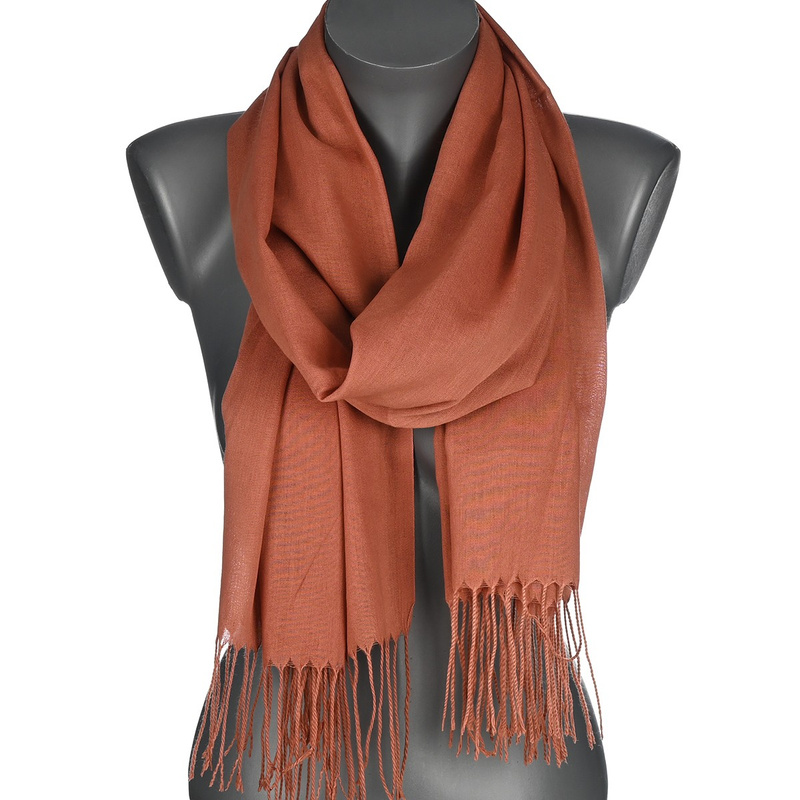 Miedziany duży szalik damski chusta z frędzlami szal jednolity modny ST-8